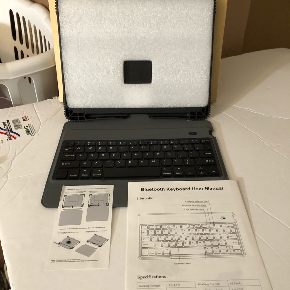 iPad case with Bluetooth keyboard.